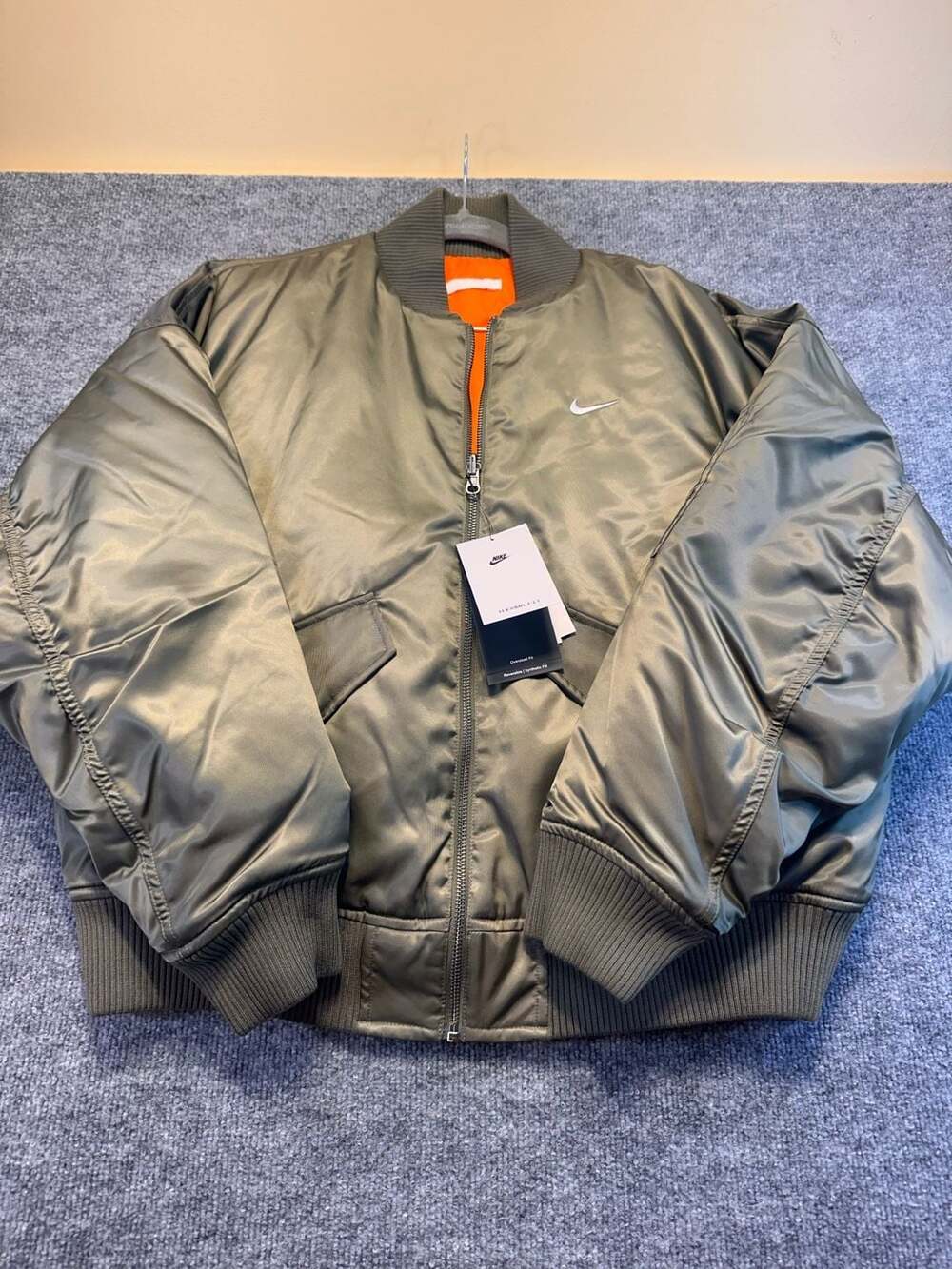 NWT Nike ThermaFIT Reversible Bomber Jacket Sz S Olive Green Orange Urban Street
